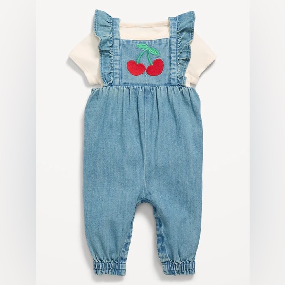 [Bundle 2/$20] Old Navy Short-Sleeve Ribbed T-Shirt and Chambray Jumpsuit Set